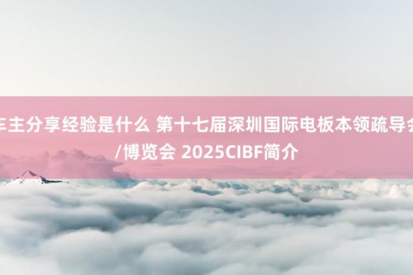 车主分享经验是什么 第十七届深圳国际电板本领疏导会/博览会 2025CIBF简介