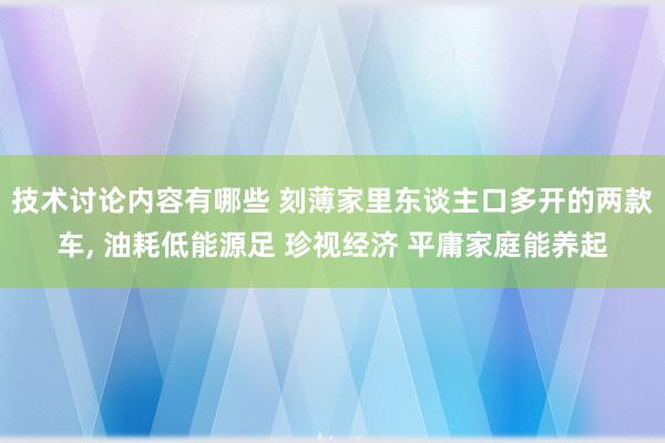 技术讨论内容有哪些 刻薄家里东谈主口多开的两款车, 油耗低能源足 珍视经济 平庸家庭能养起