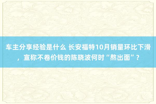 车主分享经验是什么 长安福特10月销量环比下滑，宣称不卷价钱的陈晓波何时“熬出面”？