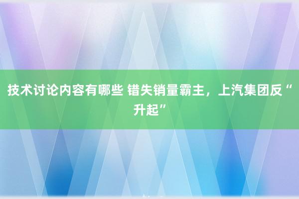 技术讨论内容有哪些 错失销量霸主，上汽集团反“升起”