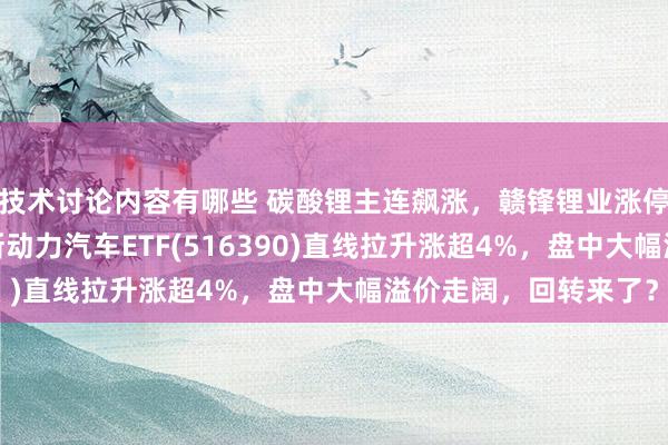 技术讨论内容有哪些 碳酸锂主连飙涨，赣锋锂业涨停、宁德期间涨3%，新动力汽车ETF(516390)直线拉升涨超4%，盘中大幅溢价走阔，回转来了？