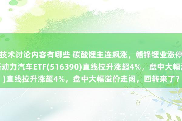 技术讨论内容有哪些 碳酸锂主连飙涨，赣锋锂业涨停、宁德时期涨3%，新动力汽车ETF(516390)直线拉升涨超4%，盘中大幅溢价走阔，回转来了？