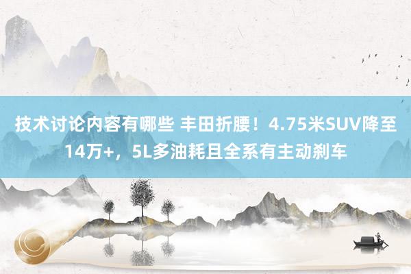 技术讨论内容有哪些 丰田折腰！4.75米SUV降至14万+，5L多油耗且全系有主动刹车