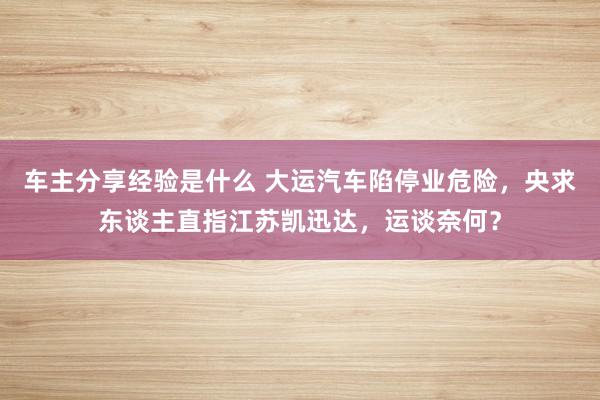 车主分享经验是什么 大运汽车陷停业危险，央求东谈主直指江苏凯迅达，运谈奈何？