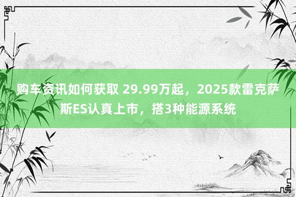 购车资讯如何获取 29.99万起，2025款雷克萨斯ES认真上市，搭3种能源系统