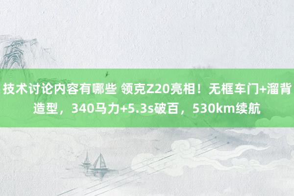 技术讨论内容有哪些 领克Z20亮相！无框车门+溜背造型，340马力+5.3s破百，530km续航