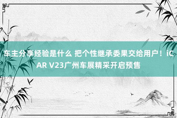 车主分享经验是什么 把个性继承委果交给用户！iCAR V23广州车展精采开启预售