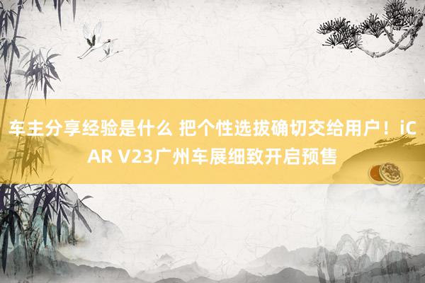 车主分享经验是什么 把个性选拔确切交给用户！iCAR V23广州车展细致开启预售