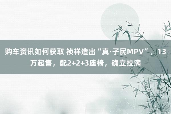 购车资讯如何获取 祯祥造出“真·子民MPV”，13万起售，配2+2+3座椅，确立拉满