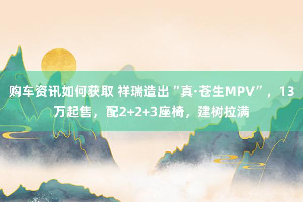 购车资讯如何获取 祥瑞造出“真·苍生MPV”，13万起售，配2+2+3座椅，建树拉满