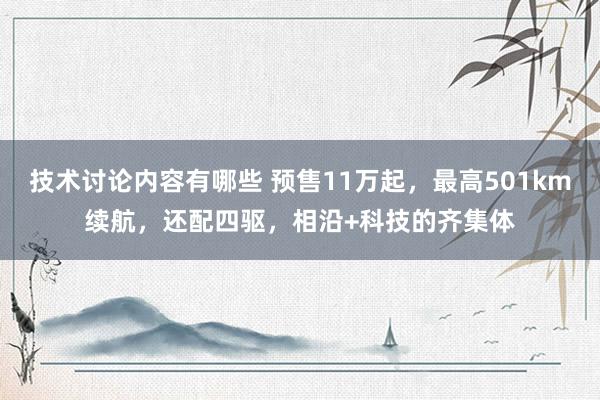 技术讨论内容有哪些 预售11万起，最高501km续航，还配四驱，相沿+科技的齐集体