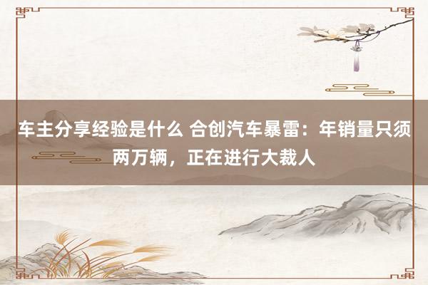 车主分享经验是什么 合创汽车暴雷：年销量只须两万辆，正在进行大裁人