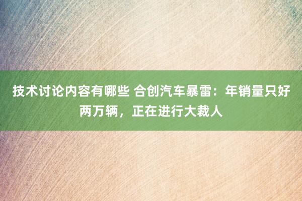 技术讨论内容有哪些 合创汽车暴雷：年销量只好两万辆，正在进行大裁人