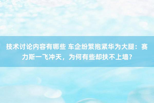 技术讨论内容有哪些 车企纷繁抱紧华为大腿：赛力斯一飞冲天，为何有些却扶不上墙？