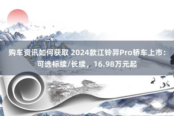 购车资讯如何获取 2024款江铃羿Pro轿车上市：可选标续/长续，16.98万元起