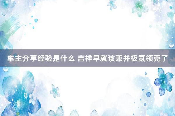 车主分享经验是什么 吉祥早就该兼并极氪领克了