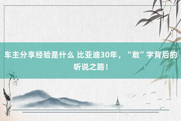 车主分享经验是什么 比亚迪30年，“敢”字背后的听说之路！