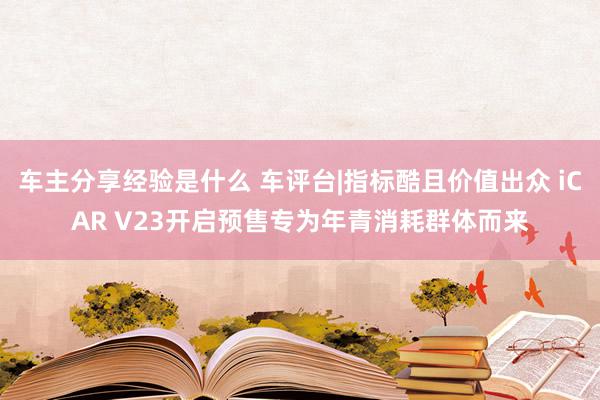 车主分享经验是什么 车评台|指标酷且价值出众 iCAR V23开启预售专为年青消耗群体而来