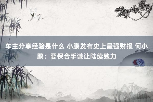 车主分享经验是什么 小鹏发布史上最强财报 何小鹏：要保合手谦让陆续勉力