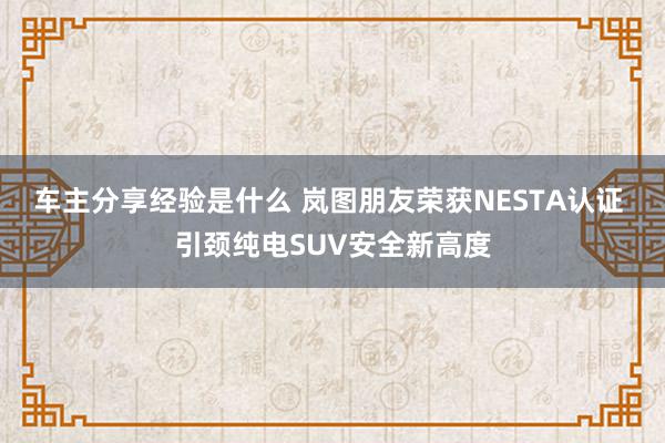 车主分享经验是什么 岚图朋友荣获NESTA认证 引颈纯电SUV安全新高度