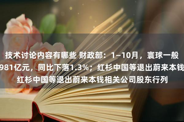 技术讨论内容有哪些 财政部：1—10月，寰球一般大家预算收入184981亿元，同比下落1.3%；红杉中国等退出蔚来本钱相关公司股东行列