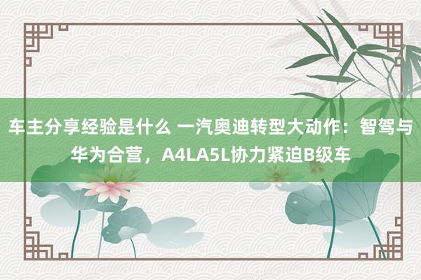 车主分享经验是什么 一汽奥迪转型大动作：智驾与华为合营，A4LA5L协力紧迫B级车