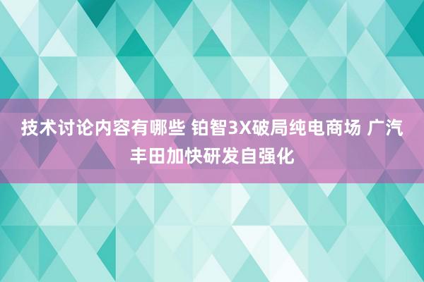 技术讨论内容有哪些 铂智3X破局纯电商场 广汽丰田加快研发自强化