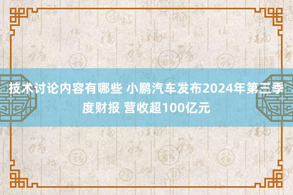 技术讨论内容有哪些 小鹏汽车发布2024年第三季度财报 营收超100亿元