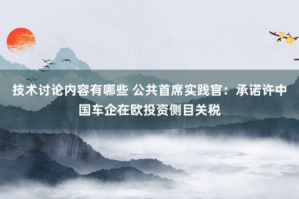 技术讨论内容有哪些 公共首席实践官：承诺许中国车企在欧投资侧目关税